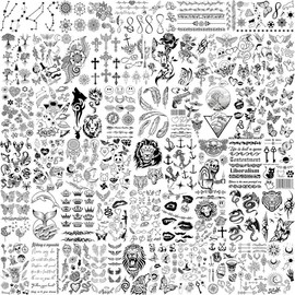 66 Sheets 430+ PCS Cute Temporary Tattoos For Women Men Adults, Watercolor Butterfly Flower Lavender Fake Tattoo Stickers Kids Boys Girls, Black Star Animals Space Temp Tattoos Dragon Wolf Lion - Pattern Name: Black