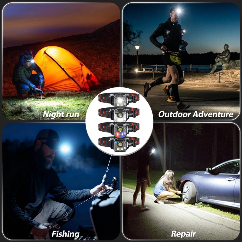 Headlamp Rechargeable 4Pack, 3000 Lumen Ultra-Light Bright Headlamp Flashlight, Clip-on