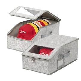 Hat Storage for Baseball Caps - 2 Pack , Hold Up to 24 Hats, Stackable Hat Storage Bin for Baseball Caps for Closet with Clear Window & Cardboard, Sturdy Snapback Hat Boxes for Home Men & Women - Grey