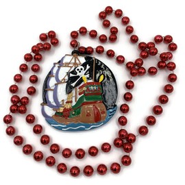 Gasparilla Pirate Ship Medallion Flying Black Flag Mardi Gras Bead Necklace Spring Break Cajun Carnival Festival New Orleans Beads
