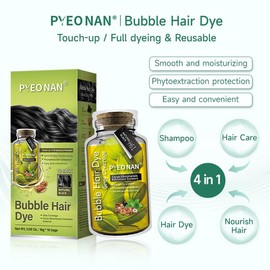 PYEONAN Unisex Bubble Hair Dye, Ammonia-Free, Natural Plant Extracts, 2-in-1 for Gray Coverage and Hair Care, Gray Hair Turns into Black or Dark Brown with Herbal Ingredients, No Bleaching, 10 Bags Hair Color 5.6 Oz./160g - Color: Natural Black+ Drak Bro
