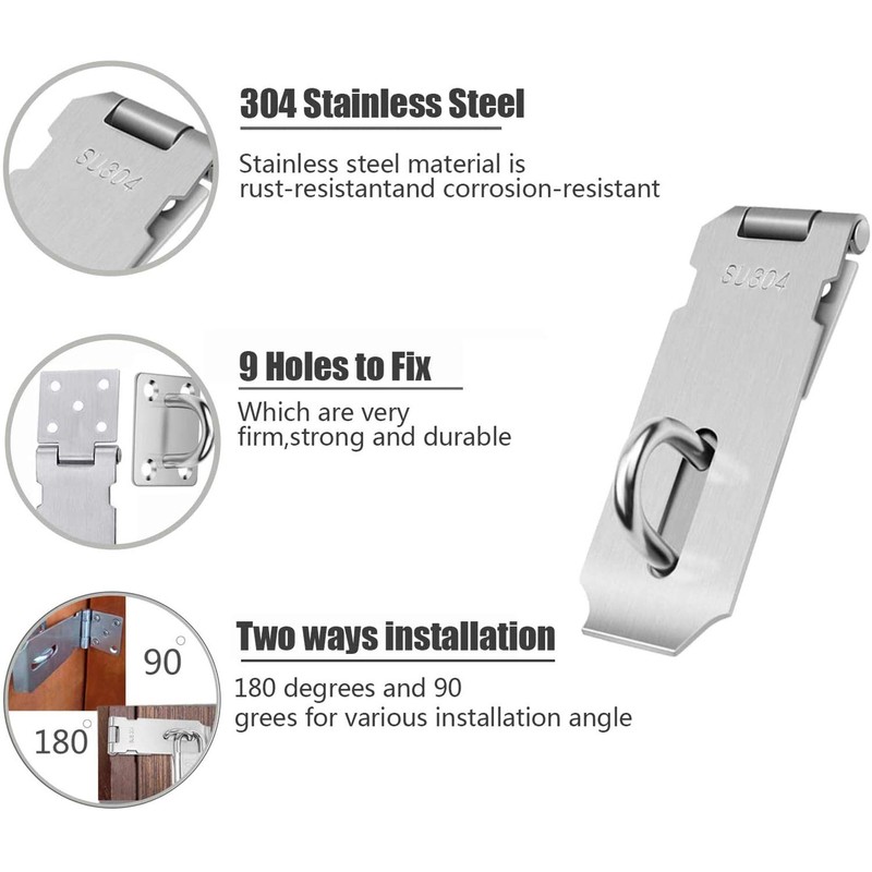 Security Hasps for Padlock, Heavy Duty 304 Stainless Steel Security