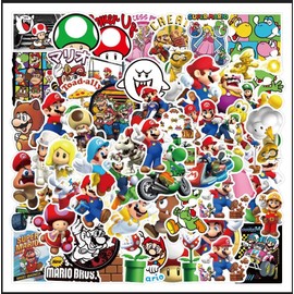 cheesecat for Mario Stickers Set Anime for Mario Sticker Notebook Sticker DIY Snowboard Suitcase Guitar Waterproof Decal for Suitcase, Guitar, Car, Bicycle, Skateboard, Set of 150