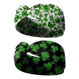 VEICOSTT Green Shamrock Headband for Women St. Patrick's Day Hairband Hair Accessories Elastic Irish Hairband Head Wrap for Sport, Yoga, Exercise, Make Up Headband ZHB42 (Set A, One Size)