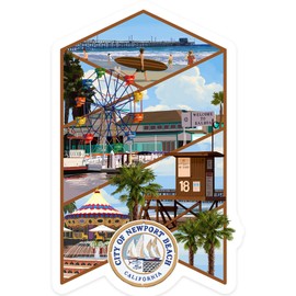 Die Cut Sticker Newport Beach, California, Newport Beach Montage, Contour Vinyl Sticker 1 to 3 inches (Waterproof Decal for Cars, Water Bottles, Laptops, Coolers), Small