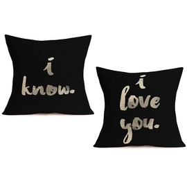 Doitely Inspirational Quote Throw Pillow Covers I Know I Love You Cotton Linen Home Decor Pillow Case Black Cushion Cover with Warm Words Sofa Square 18x18 Inches Set of 2