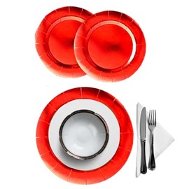 Fatigati Paper Plates - Pack of 2 - Large Round Plates - Size 33cm - Ideal Table Decoration for Parties, Birthdays, Christmas, New Year (Red)
