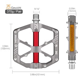 MZYRH Bicycle Pedals with Reflectors, Mountain Bike Pedals, Lightweight Aluminium Alloy MTB Pedals, 3 Sealed Bearings, Bicycle Platform Pedals, 9/16 Inch BMX Road Bike Pedal (Silver)