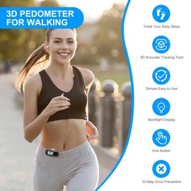 AMIR 3D Walking Pedometer with LED Backlight, Portable Sports Step Counter with Detachable Clips and Lanyard, USB Charging, Track Steps in Real Time, Accurately Pedometer for Seniors Men Women, Kids