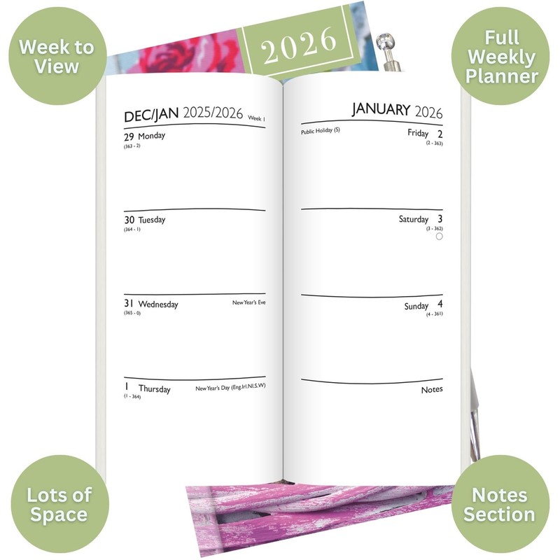 2026 Slim Pocket Diary Week to View & Pen -