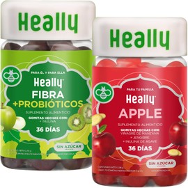 Pack Probióticos + Fibra y Vinagre de Manzana HEALLY Inulina, Lactobacilos, Jengibre, Sabor Manzana, Kiwi y Cítricos, Salud Intestinal, Sin Azúcar, Sin Gluten
