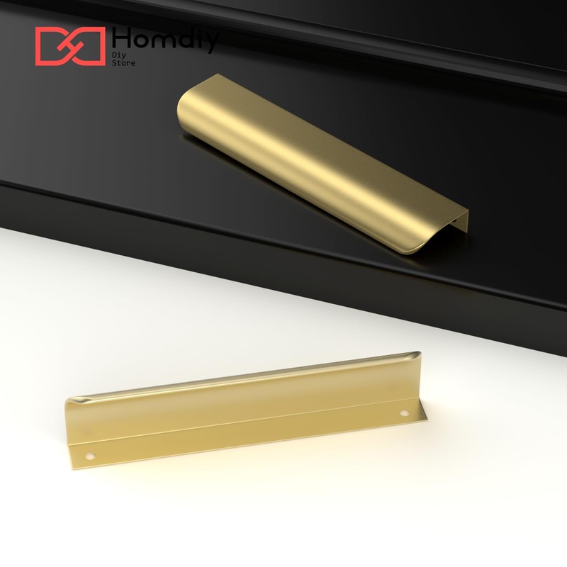 homdiy 10 Pack Edge Drawer Pulls Brushed Brass Cabinet Handles