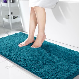 Yimobra Chenille Bathroom Rug Microfiber Luxury, 47 X 24 Inches, Bathmats Washable, Soft Shaggy Bathroom Shower Rug, Super Absorbent & Thick, Non-Slip, Bath Mats for Bathroom,Rustic Turquoise