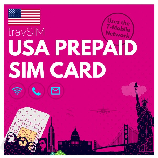 travSIM USA SIM Card T-Mobile Network 50GB Data to 4G/5G Speed SIM for the USA Offers Unlimited National Calls & SMS SIM Card USA 30 Days