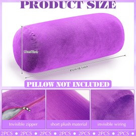 Newwiee 2 Pcs Cervical Neck Roll Pillow Cover with Zipper 16 x 6 Inch Round Pillow Covers Neck Roll Pillow Case Cylinder Soft Bolster Pillowcases for Cylindrical Cushion, Pillow Case Only (Purple)
