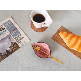 Coffee Spoon and Rest for Coffee Bar Accessories, Leaf Small Spoon Rest for Coffee Station, Tea Spoon Rest Tea Spoon Holder Teaspoon Rest, 1 PC (Ice Cracks Pink with Gold Rose Spoon)