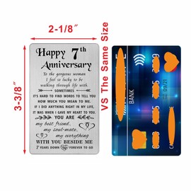 TANWIH 7 Year Anniversary Card Gifts for Her Women, Copper 7th Anniversary Card for Her Wife, Engraved Metal Wallet Insert