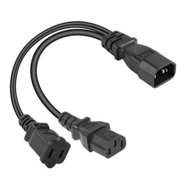 SinLoon IEC 320 C14 to C13+1-15R Power Cord,18 AWG C14 Male to C13+1-15R Y Splitter Adapter Extension Power Cable for Computer Plasma TV Printer Monitor AC Adapter (C13+1-15R)