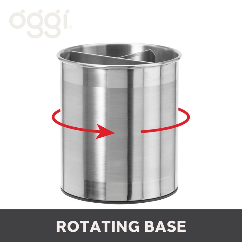 Oggi Jumbo Stainless Steel Rotating Utensil Holder with Removable Divider