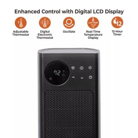 Comfort Zone 30" Oscillating Tower Space Heater with Remote Control and Timer