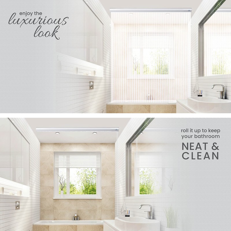 Jakooz Rollup Shower Curtain for Bathroom. Waterproof, 100% PEVA, Heavy