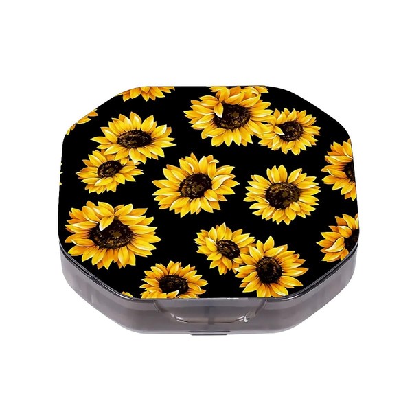 Tragbare tablettenbox Sonnenblume Muster 4 Gitter Pillendose, Reise-Kleine Pillenspender für