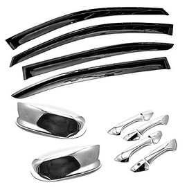 S SIZVER Combo Window Visors+Chrome Top Half Mirror+4DR Handle Covers for 2008-2012 Honda Accord