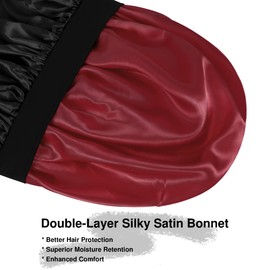 Satin Bonnet Hair Bonnet for Sleeping, Double Layer Sleep Bonnet Night Cap with Tie Band for Braid Curly Hair (Black/Red)
