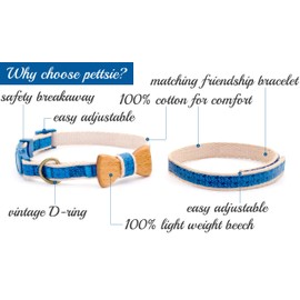 Pettsie Breakaway Cat Collar Bowtie and Friendship Bracelet, Gift Box Included, Durable 100% Cotton, D-Ring for Accessories, Light Weight, Comfortable, Soft, Adjustable Size 8-11 Inch, Blue