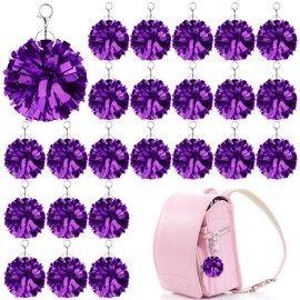 DAVAXI 24 Pcs Cheer Pom Pom Keychain Cheerleader Gifts Cheering Keyring Plastic Pom Poms Keyring Cheer Dance Foil Keychains Bulk with Hook for Girls Women Cheer Bag Jewelry Accessories Camp Team Gift