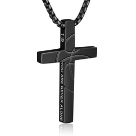 WINFY Basketball Cross Necklace for Boys Men Inspirational Christian Bible Verse Cross Pendant Stainless Steel Chain 20+2 inch Basketball Jewelry Religious Gift for Men(Black 1-9)