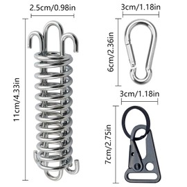 Tension Spring Spring Tension Springs with Hooks 4 Pieces Tension Spring for Awning + 4 x Carabiner Hooks + 2 x Carabiner Key Ring Buckle Tension Springs for Camping Tent Awning
