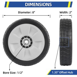 GICOOL 44710-VL0-L02ZB Front Wheels, 8 Inch Wheels Fit for Honda HRR216 HRS216 HRT216 Walk-behind Lawn Mower, 8 Inch Wheels, Pack of 2