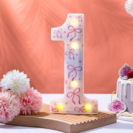 Retisee Light up Number 1 Table Centerpieces Pink Bow Birthday Decorations 8.6'' LED Birthday Light up Sign for Girls Pink Bow Themed Coquette Party Decor