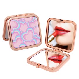 GLINTZ Cute Pink Compact Mirror for Women, Small Magnifying Travel Mirror, Portable 2 x 1x Magnification Folding Pocket Makeup Mirror Cosmetic Mirror for Gift Travel Essentials