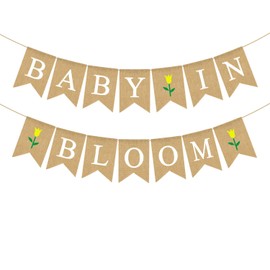 Rainlemon Jute Burlap Baby in Bloom Banner with Flower Spring Theme Boy Girl Baby Shower Garland Decoration