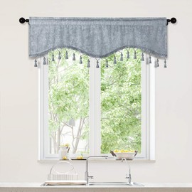 ELKCA - Cortinas de chenilla de doble cara para cocina, cenefa festoneada gris plateado para sala de estar, paquete de 1 (gris plateado, 52 pulgadas de ancho x 18 pulgadas de largo)