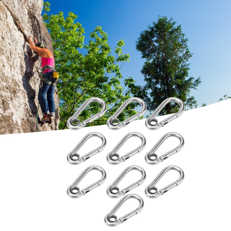 10Pcs Snap Hook Stainless Steel Safety Rope Spring Carabiner Hanging