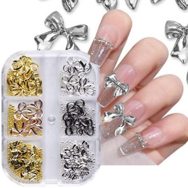 Metal Bow Charms for Nail Art 3D Bowknot Nail Charm Y2K Gold Silver Charms for Nails Design Christmas Decorat Nail Gem and Charms Ribbon Bowknot Charm for Nail Supplies Nail Accessories