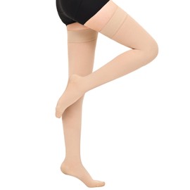 Wegitcs 20-30 mmHg Compression Stockings for Women & Men, Closed Toe Thigh High Medical Compression Socks, Support Graduated Compression Hose Sock for Treatment Varicose Veins Swelling(Beige,3X-Large)