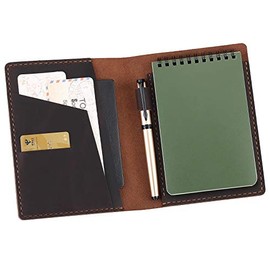Leather Cover Compatible with Rite in the Rain & Rocketbook Mini Notebooks, Top Bound Spiral Notebook Cover, Leather Cover for 4'' x 6'' Pocket Notepad With Pen Holder - COFFEE