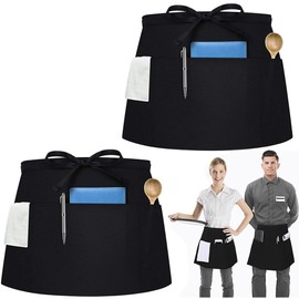 Lumbor37 Delantal de Cintura, Delantales con Bolsillo Triple, Resistente al Agua y al Aceite, 2 Piezas Delantal Corto de Camarero, Adecuado para Restaurante, Hogar, Barbacoa al Aire
