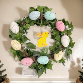 ZINHEM Corona de Pascua para Puerta, Coronas de Pascua con Huevos Led, Adornos de Pascua Decoracion con DIY Herramientas de Conejito, Adecuado para Decorar Puertas, Paredes y Ventanas