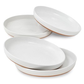 Sheffield Home Stoneware Flat Pasta Bowls, Set of 4 Stylish 35oz Bowls/Plates for Dinner, Salad, etc. Dishwasher, Microwave & Oven Safe. Durable for Everyday and Special Occasions - Vanilla White
