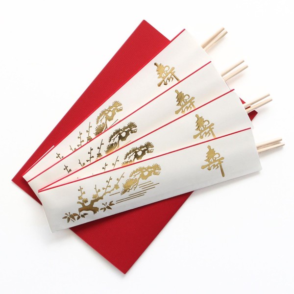 nervousrhinos Japanese Celebration Chopsticks, 4 Pairs Made in Japan, Hinoki, Mizuhiki, Kotobuki Set, New Year, First Eating Ornaments
