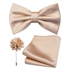 Branduce Champagne Bow Tie for Men Wedding Solid Satin Silk Bowties Pocket Square and Lapel Pin Brooch Set (BB07-09)