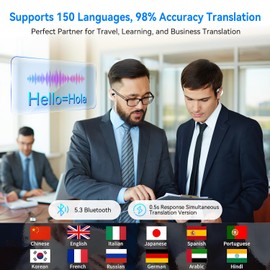 AI Language Translation Earbuds,3-in-1 Real-Time Translator for 150 Languages & Accents, Noise Canceling Traductor, Fit with iOS & Android,Translating Device for Travel, Business-Deep White