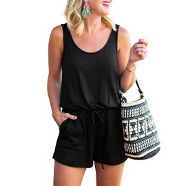 INIBUD Summer Sleeveless Romper for Women Tank Top Short Jumpsuit Rompers with Pockets Adjustable Waist (Black, M)