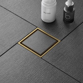 Merranox Gold Shower Drain, 4 Inch, 2-in-1 Tile Insert Grate, Brushed Stainless Steel Floor Drain Cover, High-Flow Linear Shower Drain, Black & Silver Options, Easy Install & CUPC Certified