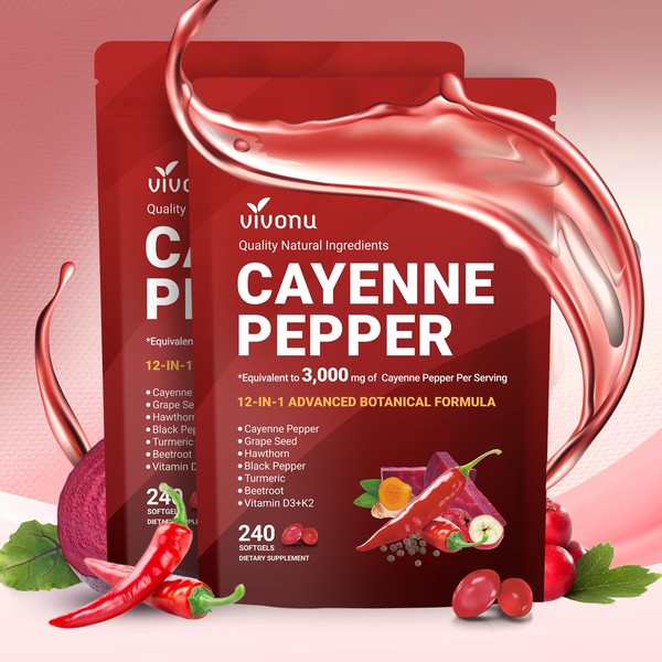Cayenne Pepper Softgels Supplement, Supports Leg Vein, Heart and Blood
